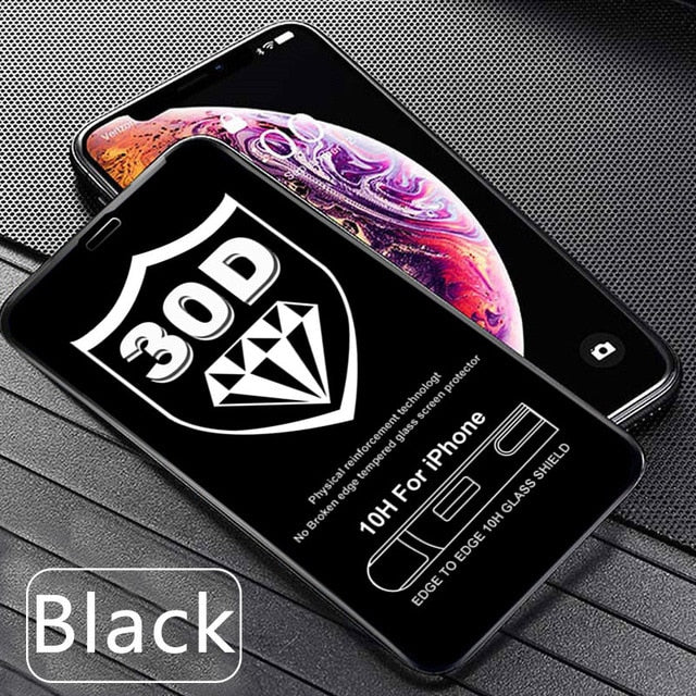 30D Protective Glass on the For iPhone X XS Max XR Tempered Screen Protector Curved Edge Glass 11 Pro XR XS Max Full Cover Glass