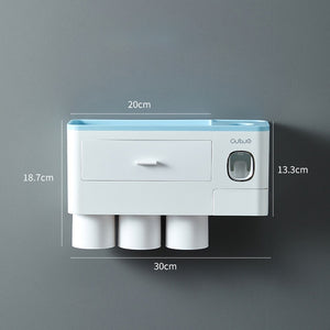 ONEUP New Toothbrush Holder Automatic Toothpaste Dispenser With Cup Wall Mount Toiletries Storage Rack Bathroom Accessories Set