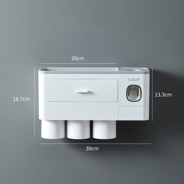 ONEUP New Toothbrush Holder Automatic Toothpaste Dispenser With Cup Wall Mount Toiletries Storage Rack Bathroom Accessories Set