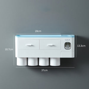 ONEUP New Toothbrush Holder Automatic Toothpaste Dispenser With Cup Wall Mount Toiletries Storage Rack Bathroom Accessories Set